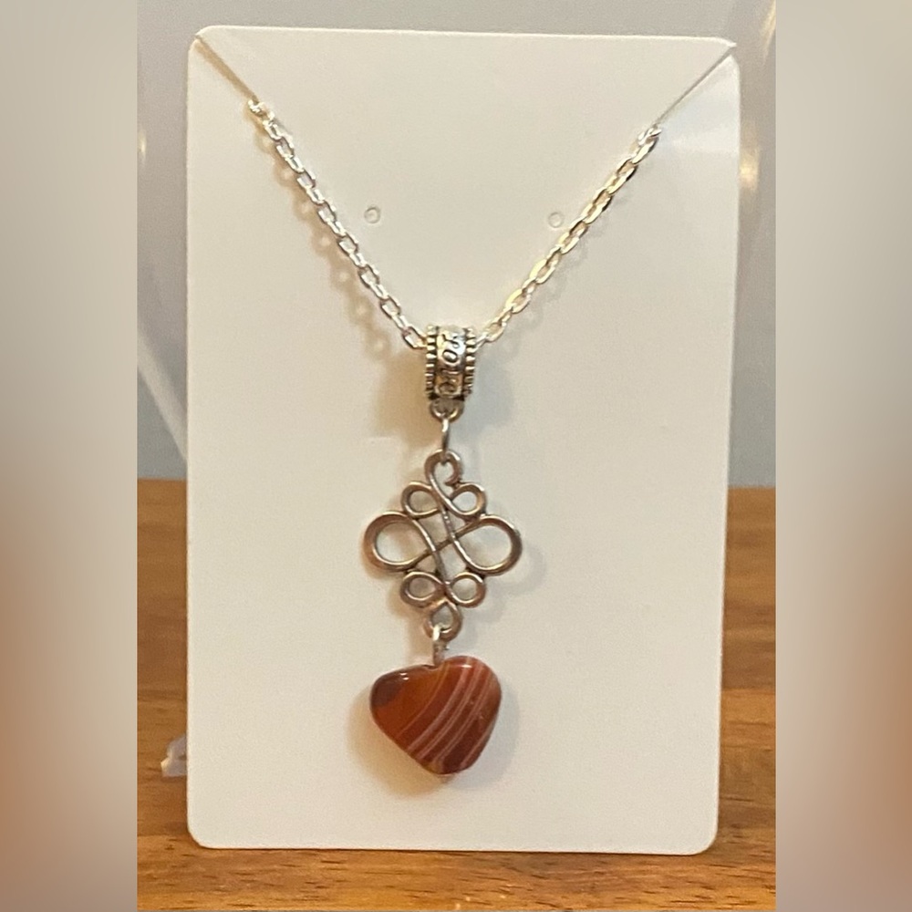 NEW Red Agate Heart & Irish Knot necklace